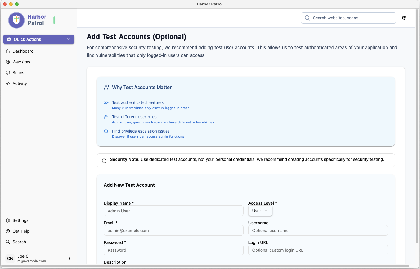 Test User Setup